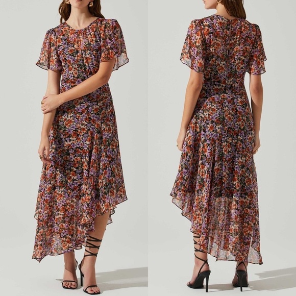 ASTR the Label Mirella Dress Orange Purple Floral Size Medium - Picture 2 of 10